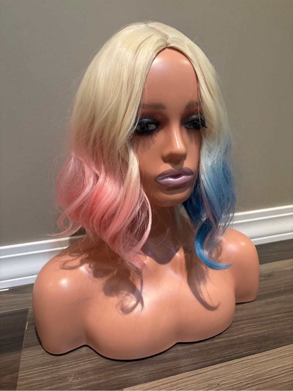 Blonde Ombre Pink & Blue Wavy Women’s Wig Harley Quinn Halloween costume